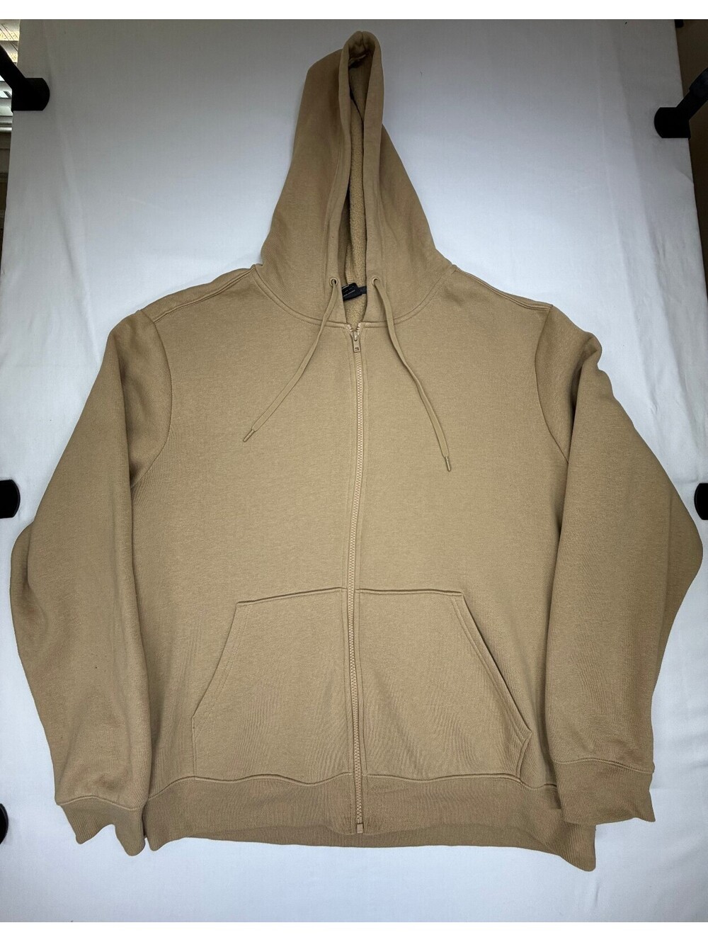 Athletic Works Men's Full Zip Hoodie Sweatshirt Fleece Pockets Size 2XL Beige